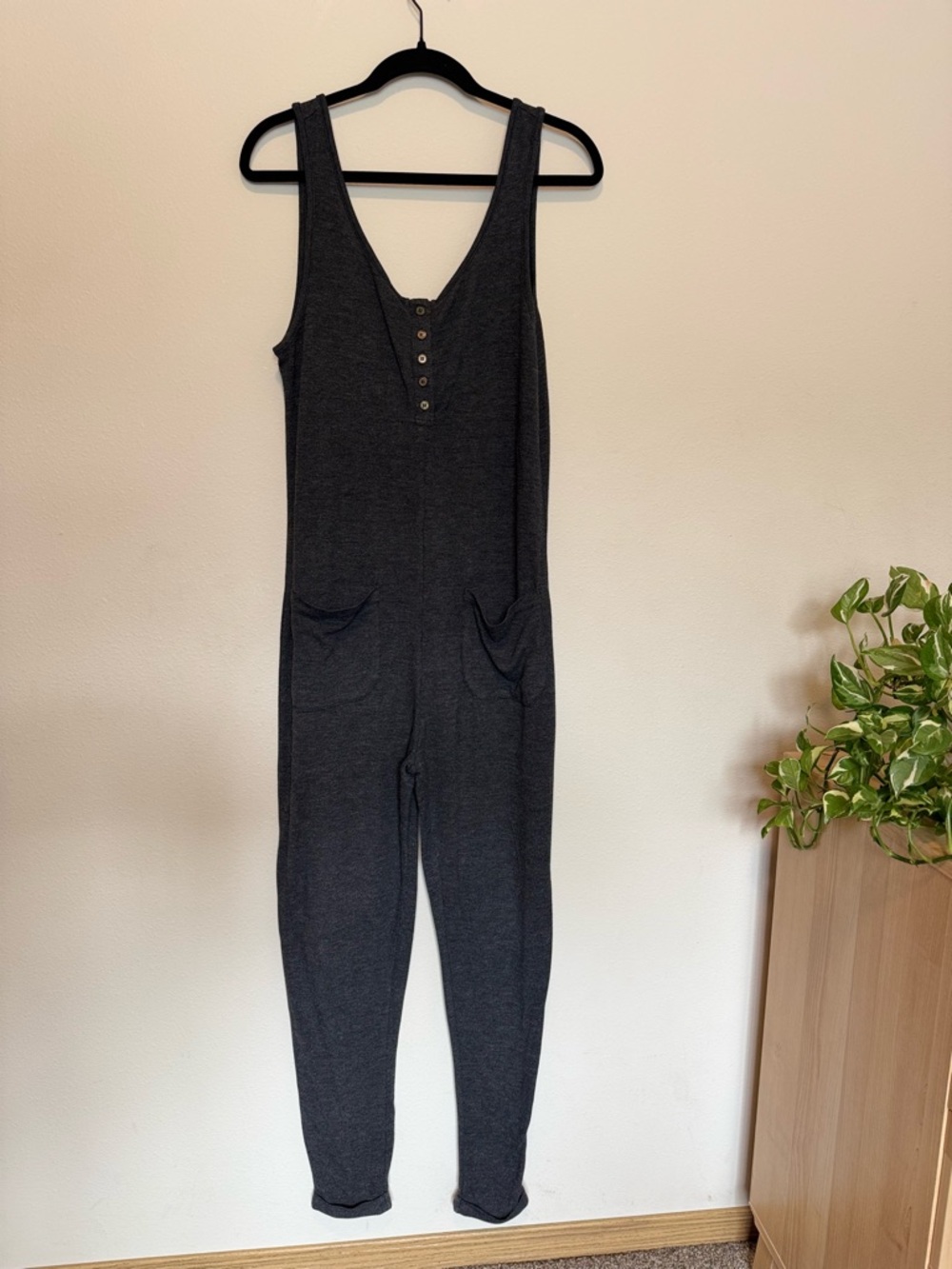 Forever 21 Dark Charcoal Sleeveless Henley Jumpsuit